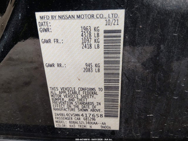 2021 Nissan Altima Sr Fwd მანქანა იყიდება აუქციონზე, vin: 1N4BL4CV5MN417658, აუქციონის ნომერი: 44748616