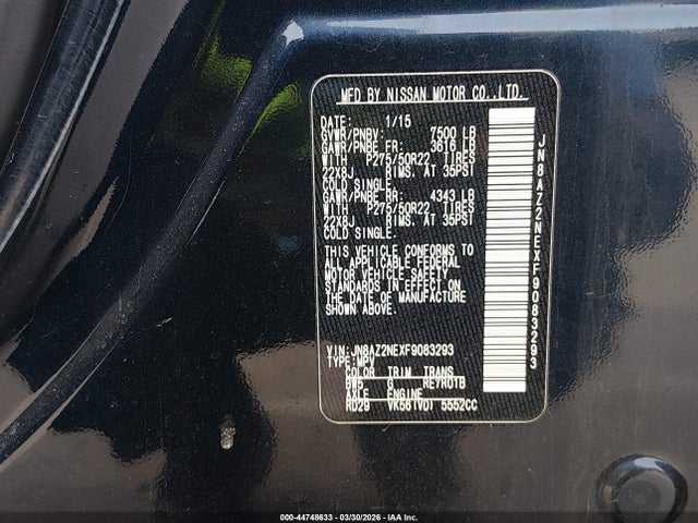 44748633 :رقم المزاد ، JN8AZ2NEXF9083293 vin ، 2015 Infiniti Qx80 مزاد بيع