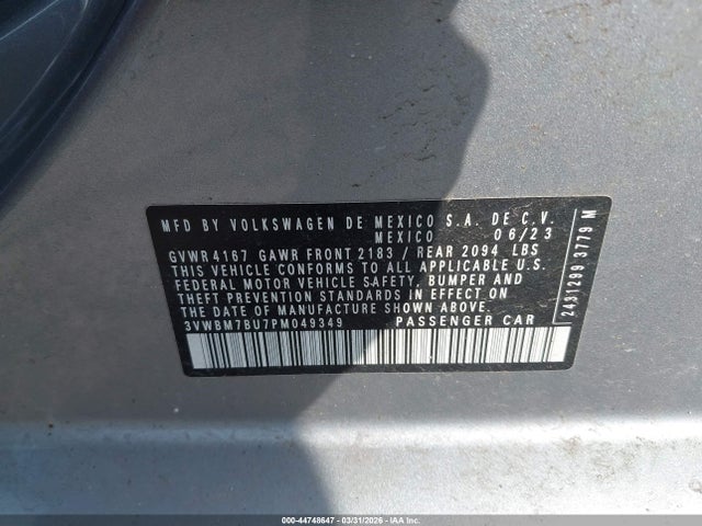 Aukcja sprzedaży 2023 Volkswagen Jetta 1.5t Sport, vin: 3VWBM7BU7PM049349, numer aukcji: 44748647