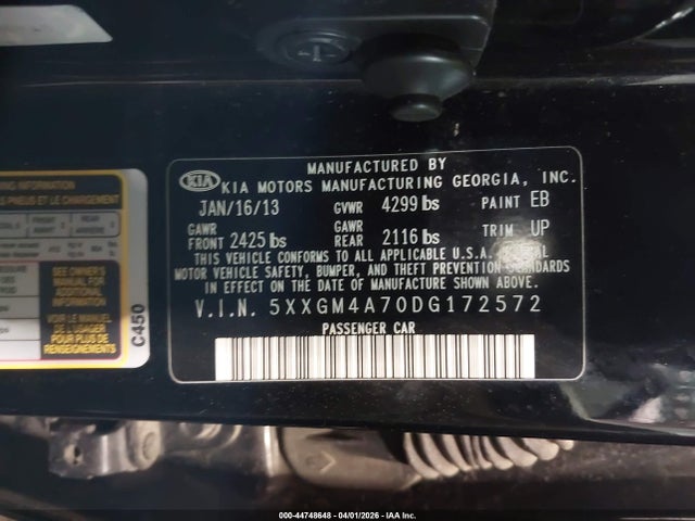 Продаж на аукціоні авто 2013 Kia Optima Lx, vin: 5XXGM4A70DG172572, номер лоту: 44748648