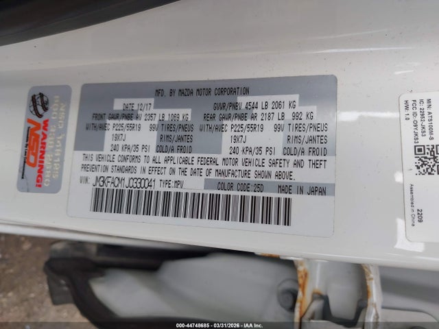 Aukcja sprzedaży 2018 Mazda Cx-5 Touring, vin: JM3KFACM1J0330041, numer aukcji: 44748685