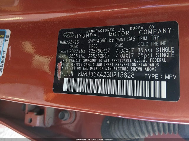 Продажа на аукционе авто 2016 Hyundai Tucson Se, vin: KM8J33A42GU215828, номер лота: 44748718