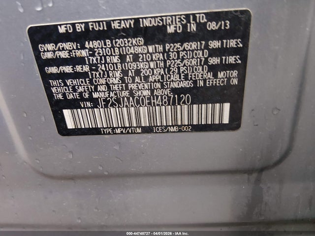 2014 Subaru Forester 2.5i მანქანა იყიდება აუქციონზე, vin: JF2SJAAC0EH487120, აუქციონის ნომერი: 44748727