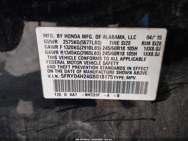2016 Acura Mdx Acurawatch Plus Package მანქანა იყიდება აუქციონზე, vin: 5FRYD4H24GB018175, აუქციონის ნომერი: 44748742
