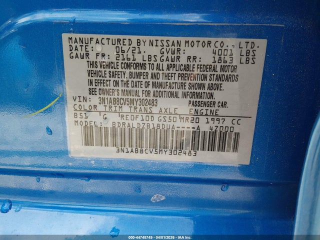 Продаж на аукціоні авто 2021 Nissan Sentra Sv Xtronic Cvt, vin: 3N1AB8CV5MY302483, номер лоту: 44748749