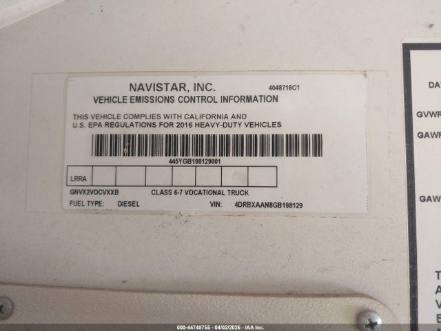 44748755 :رقم المزاد ، 4DRBXAAN8GB198129 vin ، 2016 Ic Corporation 3000 Re مزاد بيع