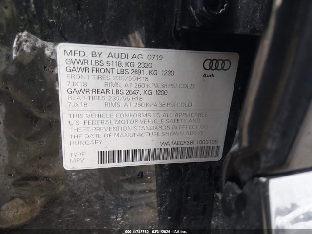 Aukcja sprzedaży 2020 Audi Q3 Premium 45 Tfsi Quattro Tiptronic, vin: WA1AECF38L1003195, numer aukcji: 44748760