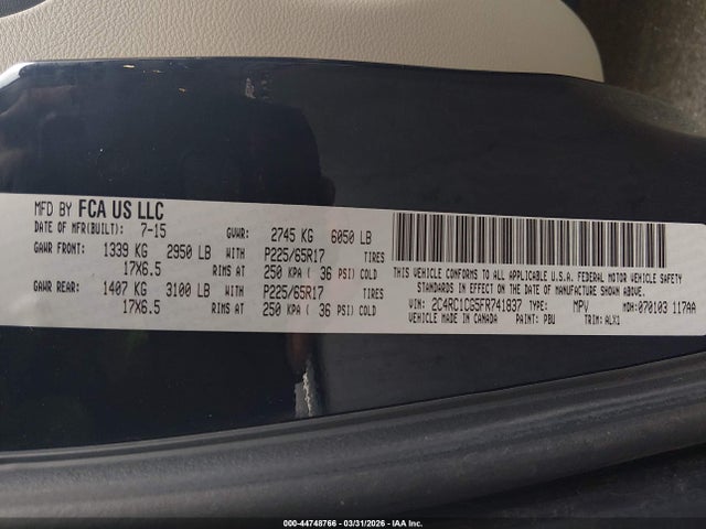 Продажа на аукционе авто 2015 Chrysler Town & Country Touring-l, vin: 2C4RC1CG5FR741837, номер лота: 44748766