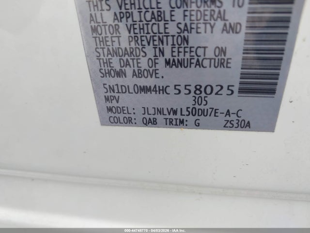44748770 :رقم المزاد ، 5N1DL0MM4HC558025 vin ، 2017 Infiniti Qx60 مزاد بيع