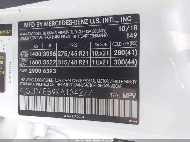 Продажа на аукционе авто 2019 Mercedes-benz Amg Gle 43 Coupe 4matic, vin: 4JGED6EB9KA134277, номер лота: 44748780