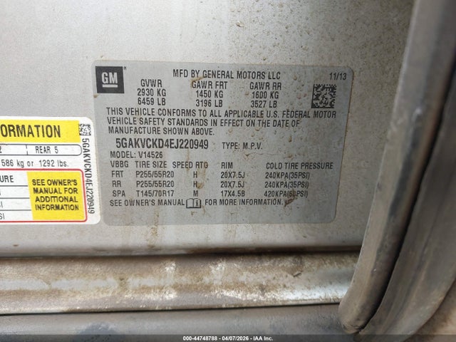 44748788 :رقم المزاد ، 5GAKVCKD4EJ220949 vin ، 2014 Buick Enclave Premium مزاد بيع