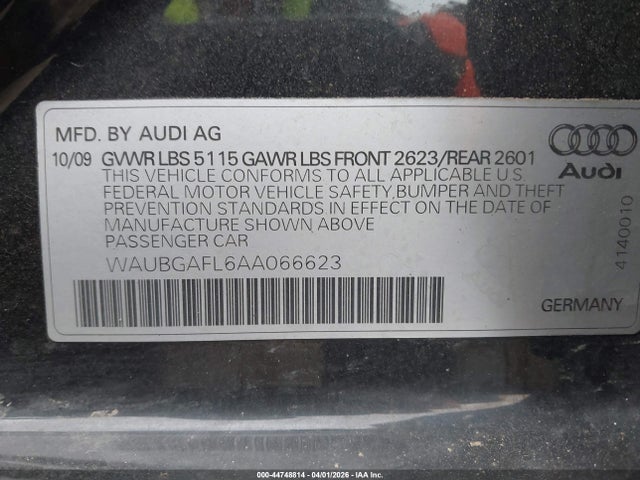 44748814 :رقم المزاد ، WAUBGAFL6AA066623 vin ، 2010 Audi S4 3.0 Premium Plus مزاد بيع