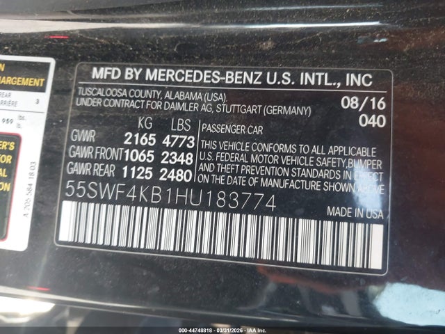 55SWF4KB1HU183774 Mercedes-Benz C 300 4matic