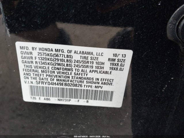 Aukcja sprzedaży 2014 Acura Mdx Technology Package, vin: 5FRYD4H49EB020826, numer aukcji: 44748830