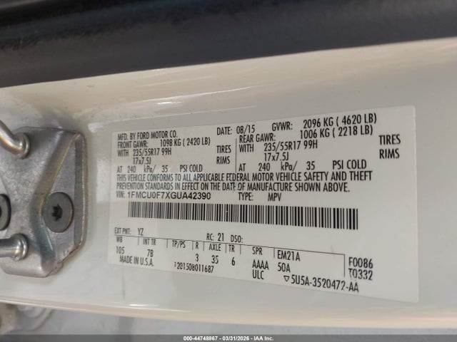 Ford ESCAPE S 2016 1FMCU0F7XGUA42390 Image 9