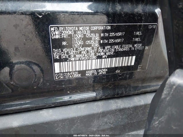Aukcja sprzedaży 2019 Toyota Rav4 Xle, vin: JTMW1RFVXKD012280, numer aukcji: 44748874