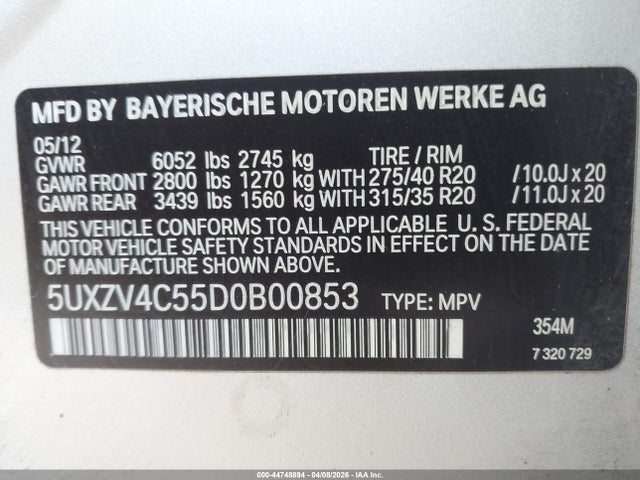 Продажа на аукционе авто 2013 Bmw X5 Xdrive35i/xdrive35i Premium/xdrive35i Sport Activity, vin: 5UXZV4C55D0B00853, номер лота: 44748894