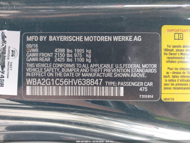 2017 Bmw M240i მანქანა იყიდება აუქციონზე, vin: WBA2G1C56HV638847, აუქციონის ნომერი: 44748914