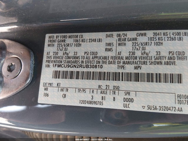 2024 Ford Escape Active მანქანა იყიდება აუქციონზე, vin: 1FMCU9GN2RUB30810, აუქციონის ნომერი: 44748927