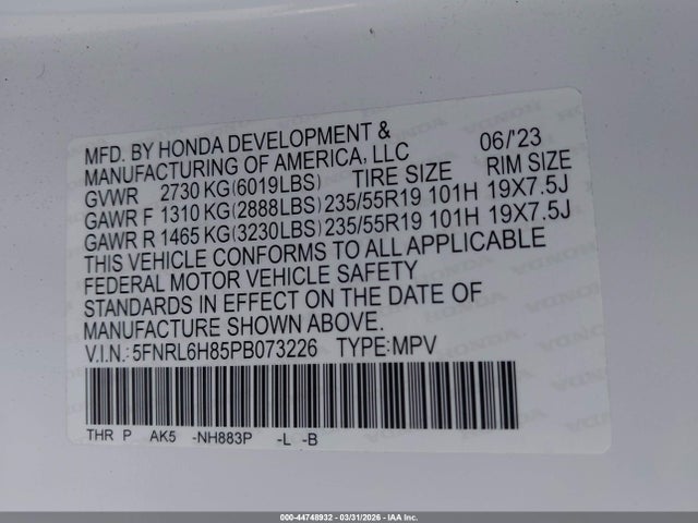 2023 HONDA ODYSSEY 5FNRL6H85PB073226 Photo 8