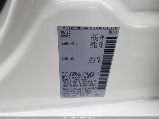 Nissan Altima Sl Fwd 2025 1N4BL4EV2SN330889 Image 9