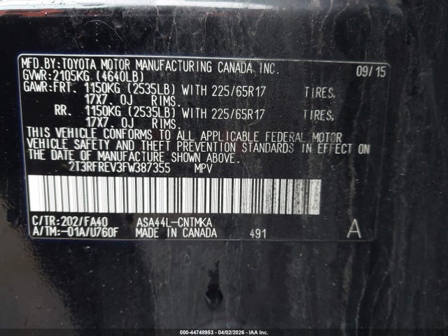 2T3RFREV3FW387355 Toyota Rav4 Xle