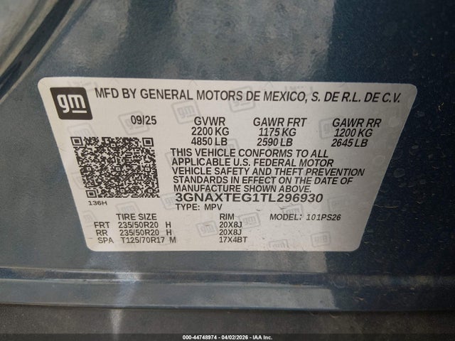 Chevrolet Equinox Awd Rs 2026 3GNAXTEG1TL296930 Image 9