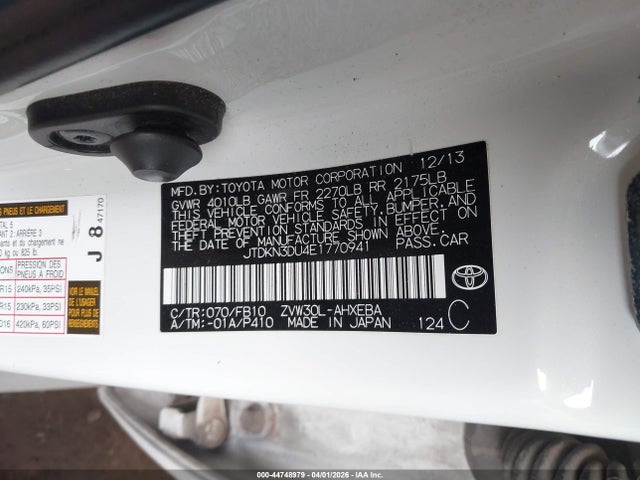 Aukcja sprzedaży 2014 Toyota Prius Three, vin: JTDKN3DU4E1770941, numer aukcji: 44748979