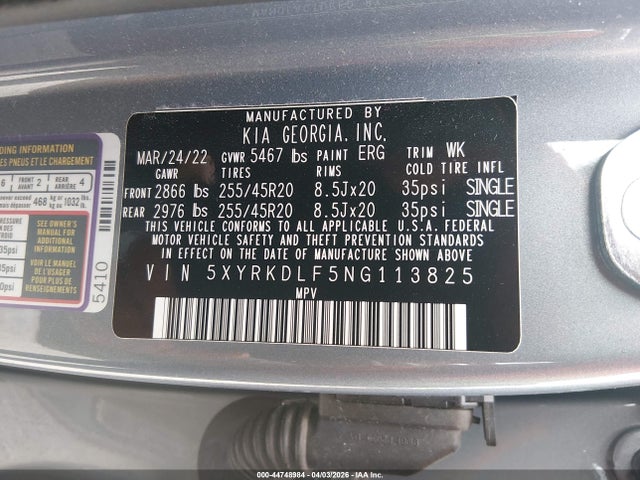 2022 Kia Sorento X-line Sx Prestige მანქანა იყიდება აუქციონზე, vin: 5XYRKDLF5NG113825, აუქციონის ნომერი: 44748984