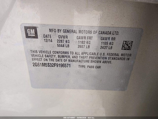 Продажа на аукционе авто 2015 Cadillac Xts Luxury, vin: 2G61M5S32F9196571, номер лота: 44748987