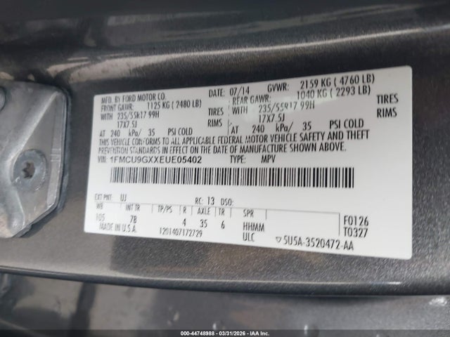 1FMCU9GXXEUE05402 Ford ESCAPE SE