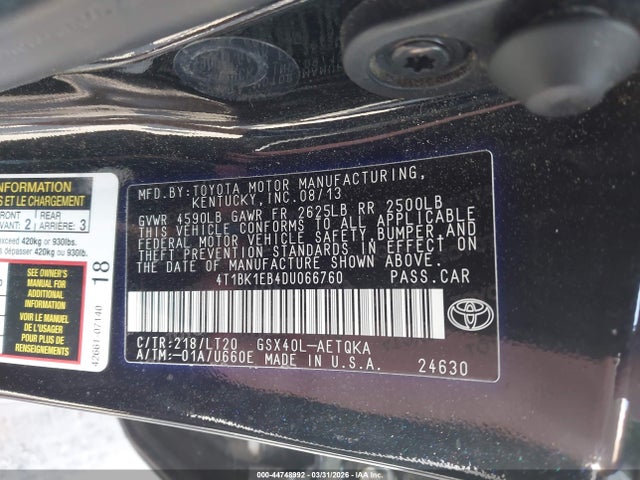 Продажа на аукционе авто 2013 Toyota Avalon Xle Touring, vin: 4T1BK1EB4DU066760, номер лота: 44748992