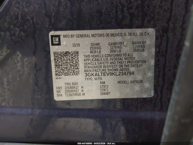Aukcja sprzedaży 2019 Gmc Terrain Sle, vin: 3GKALTEV9KL234794, numer aukcji: 44748995