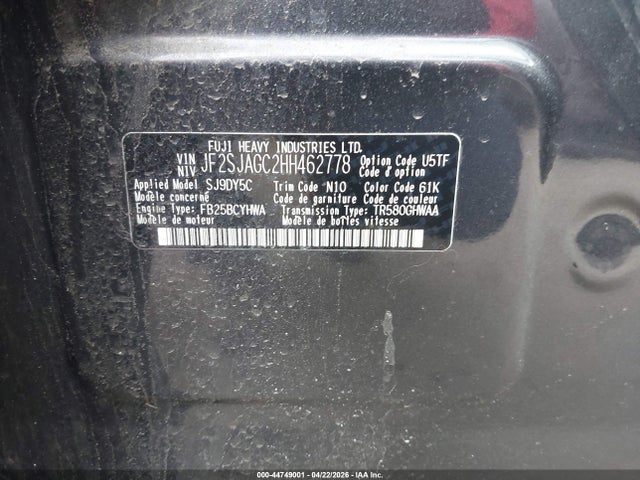 2017 Subaru Forester 2.5i Premium მანქანა იყიდება აუქციონზე, vin: JF2SJAGC2HH462778, აუქციონის ნომერი: 44749001