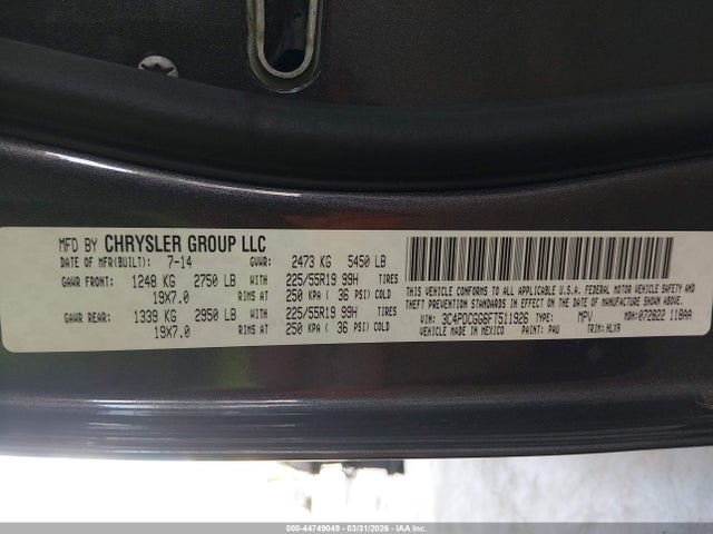 44749049 :رقم المزاد ، 3C4PDCGG6FT511926 vin ، 2015 Dodge Journey Crossroad مزاد بيع