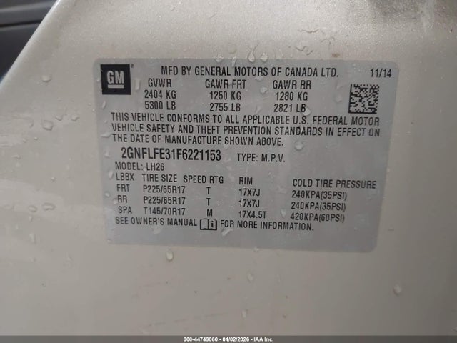 2GNFLFE31F6221153 Chevrolet EQUINOX 1LT