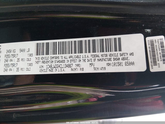 2012 Jeep Wrangler Unlimited Sport მანქანა იყიდება აუქციონზე, vin: 1C4BJWDG4CL134867, აუქციონის ნომერი: 44749088