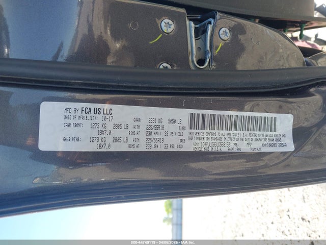 44749119 :رقم المزاد ، 1C4PJLDB3JD568150 vin ، 2018 Jeep Cherokee Limited Fwd مزاد بيع