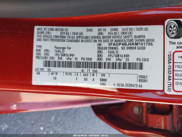 Ford FIESTA SE 2019 3FADP4BJ6KM101706 Image 9