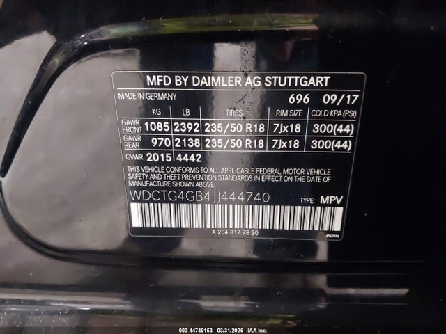 2018 Mercedes-benz Gla 250 4matic მანქანა იყიდება აუქციონზე, vin: WDCTG4GB4JJ444740, აუქციონის ნომერი: 44749153