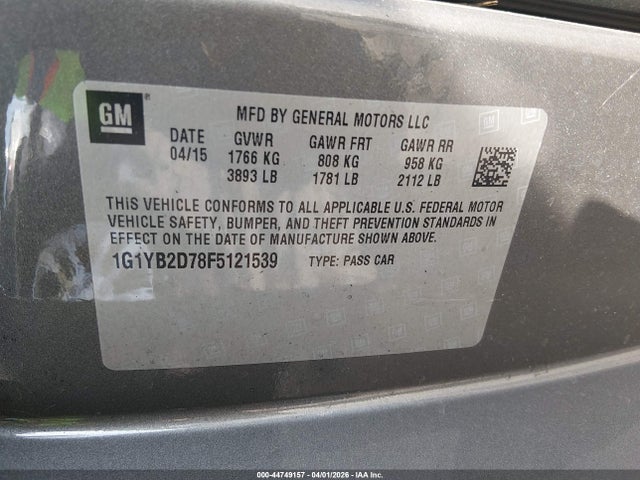 Aukcja sprzedaży 2015 Chevrolet Corvette Stingray, vin: 1G1YB2D78F5121539, numer aukcji: 44749157