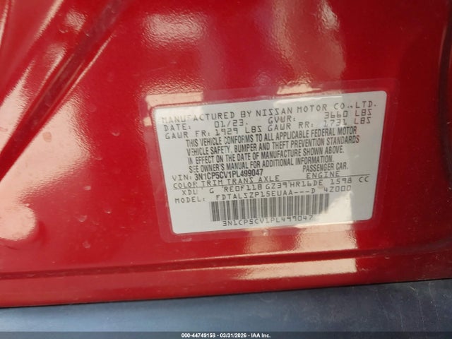 44749158 :رقم المزاد ، 3N1CP5CV1PL499047 vin ، 2023 Nissan Kicks Sv Xtronic Cvt مزاد بيع