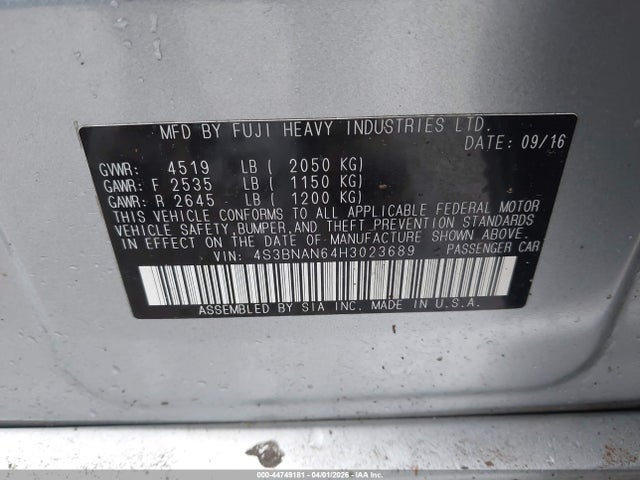 Продажа на аукционе авто 2017 Subaru Legacy 2.5i Limited, vin: 4S3BNAN64H3023689, номер лота: 44749181