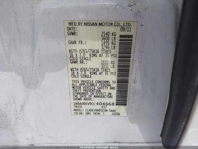 Aukcja sprzedaży 2012 Nissan Frontier Pro-4x, vin: 1N6AD0EV9CC404668, numer aukcji: 44749184
