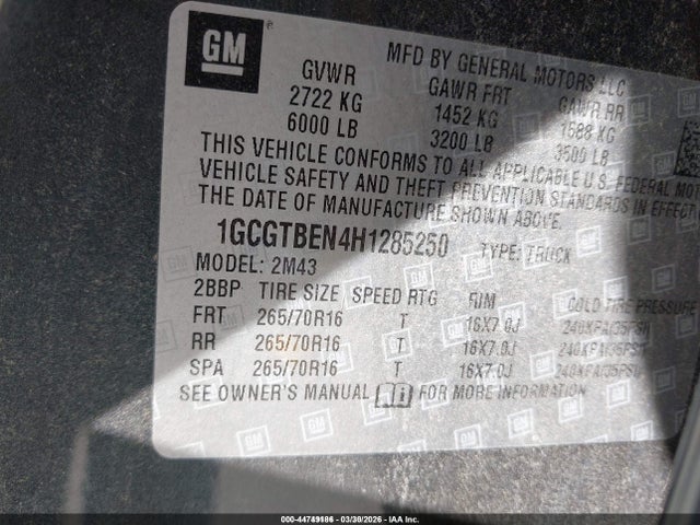 1GCGTBEN4H1285250 Chevrolet Colorado Wt