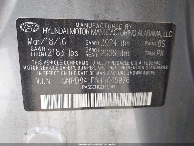 Aukcja sprzedaży 2017 Hyundai Elantra Se, vin: 5NPD84LF6HH045976, numer aukcji: 44749199