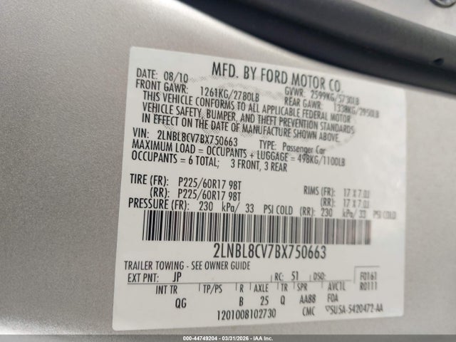 Продаж на аукціоні авто 2011 Lincoln Town Car Signature Limited, vin: 2LNBL8CV7BX750663, номер лоту: 44749204