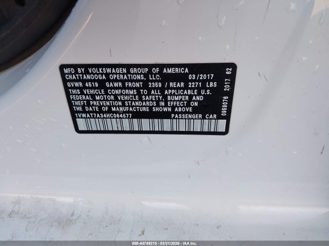 1VWAT7A34HC064577 Volkswagen Passat 1.8t S