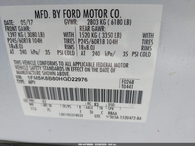 Ford Explorer 2017 1FM5K8B80HGD22976 Image 9