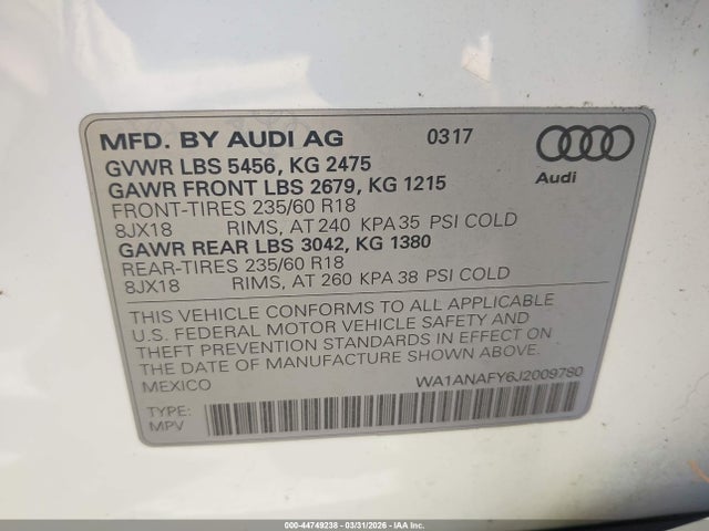 2018 AUDI Q5 WA1ANAFY6J2009780 Photo 8